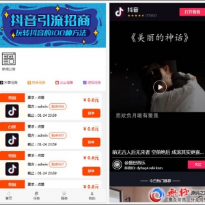 抖音快手点赞任务系统 在线任务交易系统,Thinkphp内核UI美化版
